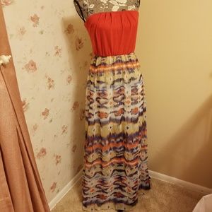 Burnt Orange, Strapless Maxi Dress